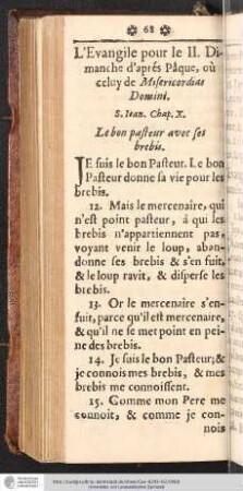L'Evangile pour le II. Dimanche d'aprés Pâque, ou celuy de Misericordias Domini