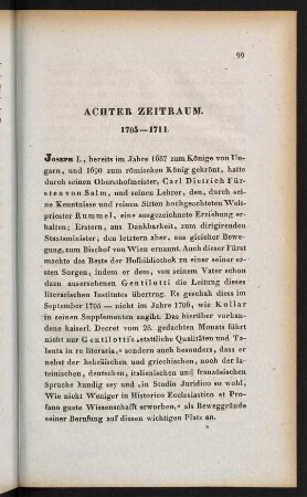 99-143, Achter Zeitraum 1705-1711 -- Neunter Zeitraum 1711-1740