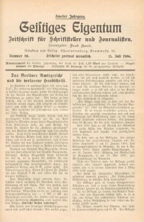 Nummer 20 (15. Juli 1906)
