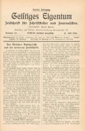 Nummer 20 (15. Juli 1906)