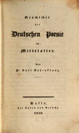 Geschichte der deutschen Poesie im Mittelalter