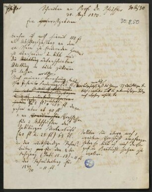 Brief vom 30. August 1850
