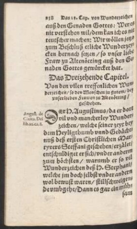 Das Dreizehende Capitel. Von den vilen treffenlichen Wunderzeichen/ so den Menschen zu gutem/ bey unser lieben Frawen zu Altenötting/ geschehen.