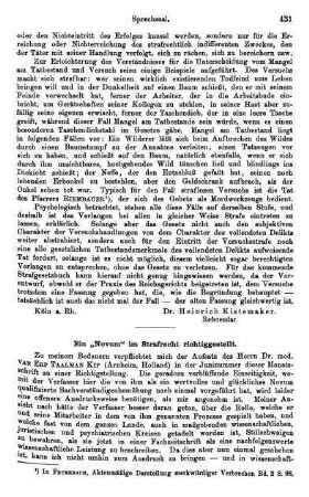 431-438, Ein "Novum" im Strafrecht richtiggestellt