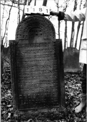 Grabstein 1181 (Index: 99903026) Material: Sandstein Maße HxBxT: 143x68x11 cm Besonderheit: kulturhistorisch wertvoll / künstl.-formale Gründe: Grabstein 1181