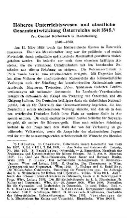 Höheres Unterrichtswesen und staatliche Gesamtentwicklung Österreichs seit 1848