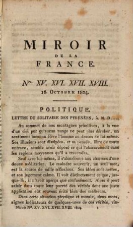 Miroir de la France : recueil historique, politique et littéraire, 15/18. 1804, 16. Oktober