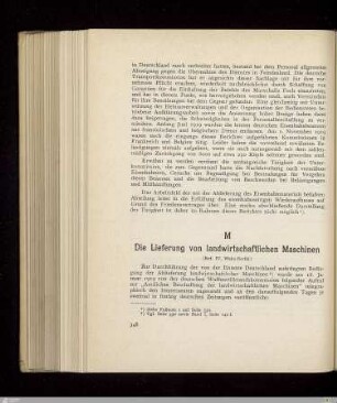 M. Die Lieferung von landwirtschaftlichen Maschinen