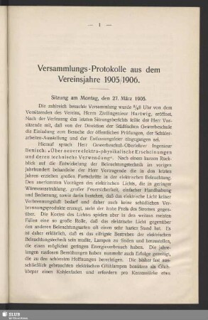 Versammlungs-Protokolle aus dem Vereinsjahre 1905/06