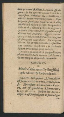 Caput IV. De Modo falsitatem Syllogismi ostendendi & Respondendi.