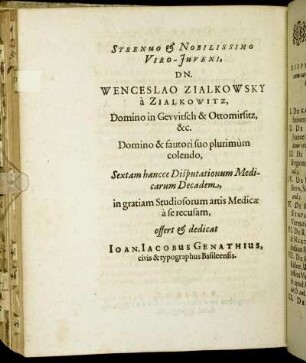 Strenuo & Nobilissimo Viro-Juveni, Dn. Wenceslao Zialkowsky a Zialkowitz [...]