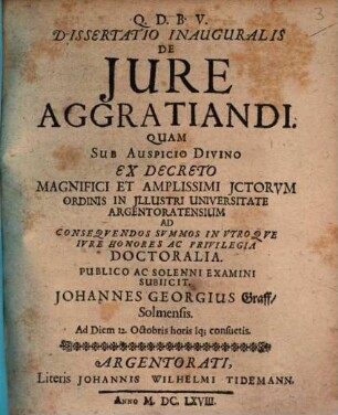 Dissertatio inauguralis De jure aggratiandi