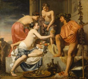 Der thronende Bacchus - Nymphen reichen Bacchus Wein und Früchte