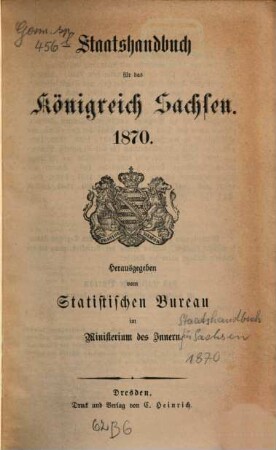 Staatshandbuch für den Freistaat Sachsen. 1870