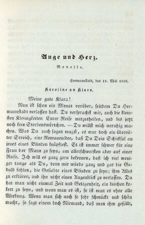 Auge und Herz. Novelle