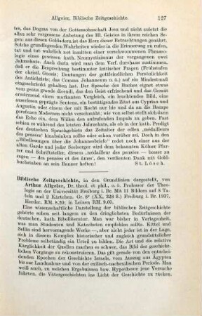 127-129 [Rezension] Allgeier, Arthur, Biblische Zeitgeschichte