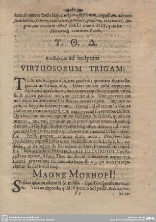 [....] ad inclytam VIRTUOSORUM TRIGAM: