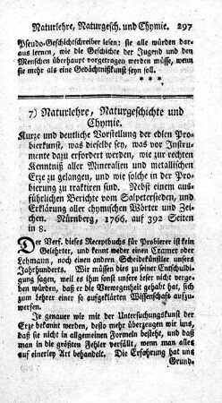 7. Naturlehre, Naturgeschichte und Chymie.