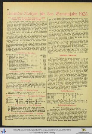Kalender-Notizen für das Gemeinjahr 1925.