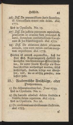 III.) Academische Anschläge, oder Programmen.
