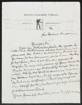 Brief von Bruno Cassirer von Verlag Bruno Cassirer <Berlin> an Gerhart Hauptmann