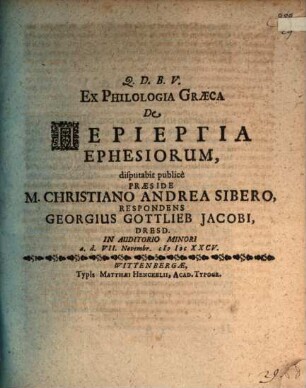 Ex philologia Graeca, de periergia Ephesiorum