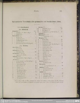 Systematisches Verzeichniss aller gesammelten und beschriebenen Arten