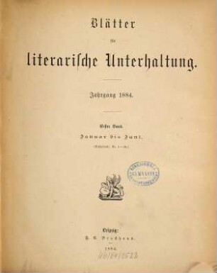 Blätter für literarische Unterhaltung. 1884