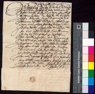 Heinrich Berka von Duba und Leipa auf Falkenburg bestätigt Bürgermeister und Rat von Bautzen für die Erben seines verstorbenen Bruders Zdislav Berka von Duba den Empfang der königlichen Rente i.H.v. 22 1/2 Talern.
