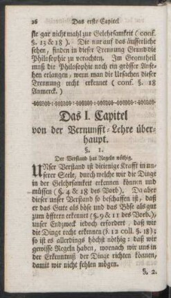 Das I. Capitel von der Vernunfft-Lehre überhaupt