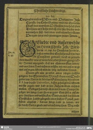 Leichenpredigt : Christliche Leichpredigt, [allg. Eingang], [Text], Eingang, Exergasia