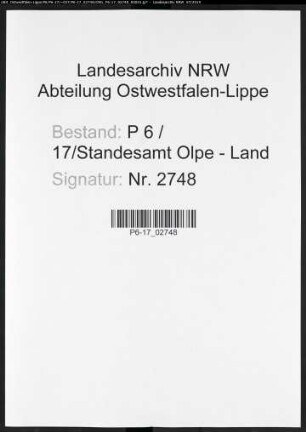 Sterberegister Standesamt Olpe-Land