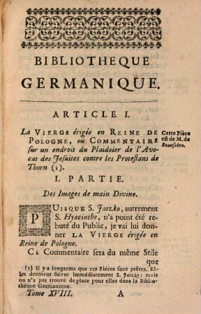 Bibliothèque germanique ou Histoire littéraire de l'Allemagne de la Suisse et des Pays du Nord. 18, 18. 1730