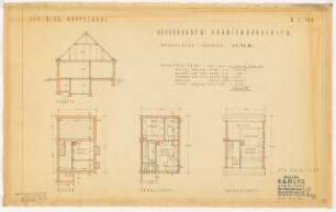 Doppelhaus Oranienburger Straße, Berlin-Reinickendorf: Doppelhaus Typ 23: Schnitt, Grundrisse Kellergeschoss, Erdgeschoss und Dachgeschoss 1:100