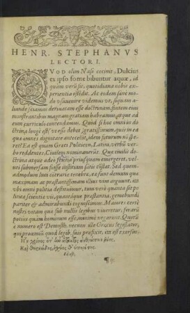 Henr. Stephanus lectori.