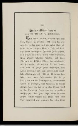 Mitteilungen über die letzte Zeit des Entschlafenen