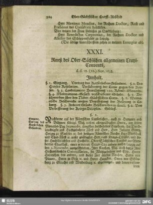 XXXI. Receß des Ober-Sächsischen allgemeinen Crays-Convents, d. d. 12. (22.) Nov. 1638