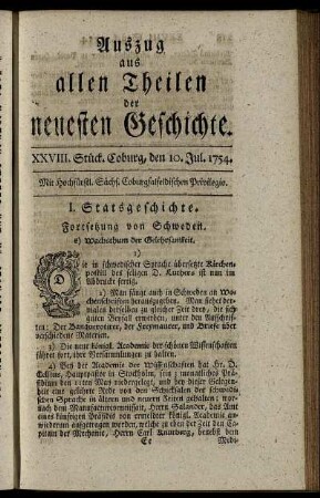 XXVIII. Stück. Coburg, den 10. Jul. 1754.