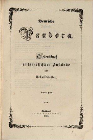Deutsche Pandora : Gedenkbuch zeitgenössischer Zustände und Schriftsteller. 4, 4. 1841