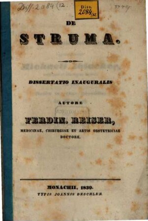 De struma : dissertatio inauguralis