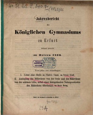 Jahresbericht des Königlichen Gymnasiums zu Erfurt. 1865/66