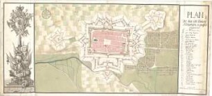 Eckert, Anton ; Königshofen im Grabfeld; "Plan der Stadt und Festung" - Lageplan; Wappen (Ansicht)