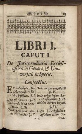 Caput I. De Jurisprudentia Ecclesiastica in Genere, & Universali in Specie.