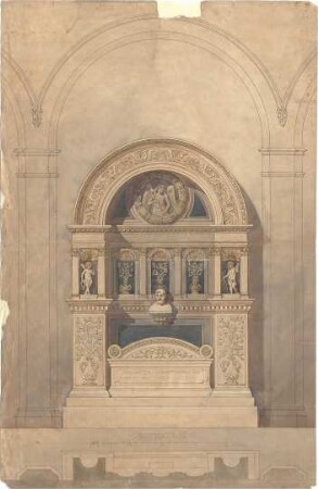 Hildebrand, Adolf von; München; Grabdenkmal Carl Röhrer - Grundriss, Ansicht