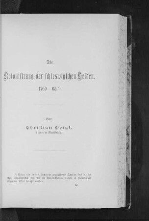 Die Kolonisirung der schleswigschen Heiden 1760-65