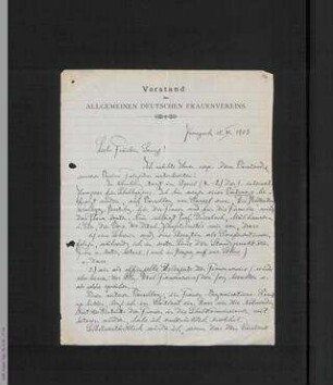 Brief von Elsbeth Krukenberg an Helene Lange