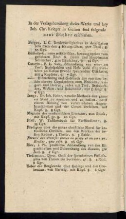 In der Verlagshandlung ... sind folgende neue Bücher erschienen.