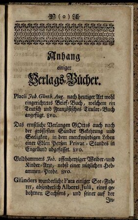 Anhang einiger Verlags-Bücher.
