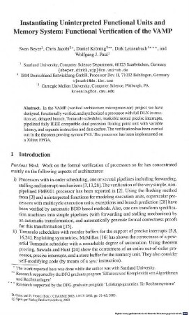 Instantiating uninterepreted functional units and memory system : functional verification of the VAMP