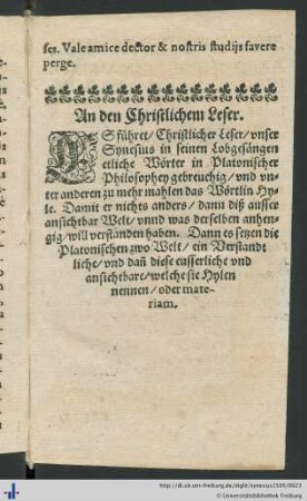 An den Christlichen Leser.